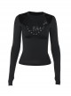 Simple Black Woven Chest Stitching Mesh Shoulder Hollow Design Punk Style Long Sleeve Versatile Top