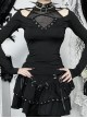 Simple Black Woven Chest Stitching Mesh Shoulder Hollow Design Punk Style Long Sleeve Versatile Top