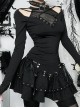 Simple Black Woven Chest Stitching Mesh Shoulder Hollow Design Punk Style Long Sleeve Versatile Top