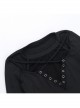 Simple Black Woven Chest Stitching Mesh Shoulder Hollow Design Punk Style Long Sleeve Versatile Top