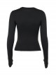 Simple Black Woven Chest Stitching Mesh Shoulder Hollow Design Punk Style Long Sleeve Versatile Top