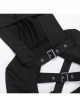 Black Simple Personality Hooded Front Chest Hollow Buckle Decoration Punk Style Long Sleeved Top