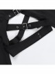 Black Simple Personality Hooded Front Chest Hollow Buckle Decoration Punk Style Long Sleeved Top