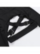 Black Simple Personality Hooded Front Chest Hollow Buckle Decoration Punk Style Long Sleeved Top