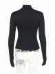 Sexy Black Slim Fit Chest Stitching Embroidered Cross Mesh Pattern Embellished Punk Style Long Sleeved Top