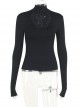 Sexy Black Slim Fit Chest Stitching Embroidered Cross Mesh Pattern Embellished Punk Style Long Sleeved Top