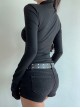 Sexy Black Slim Fit Chest Stitching Embroidered Cross Mesh Pattern Embellished Punk Style Long Sleeved Top