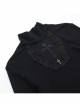 Sexy Black Slim Fit Chest Stitching Embroidered Cross Mesh Pattern Embellished Punk Style Long Sleeved Top