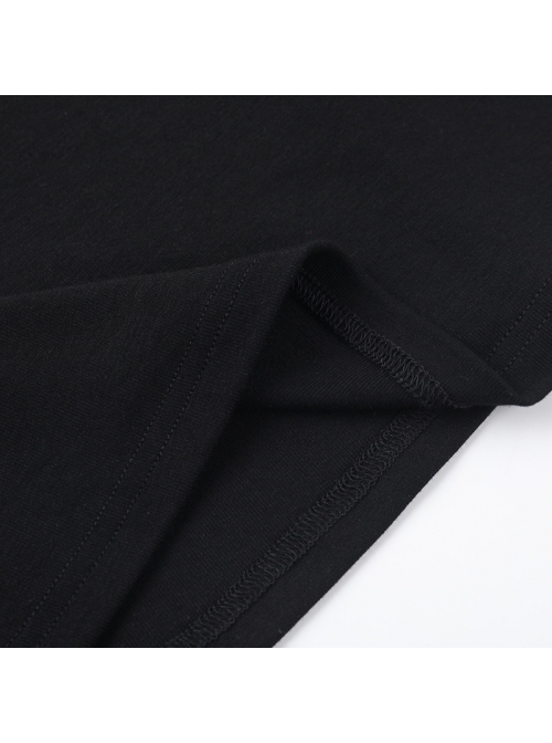Sexy Black Slim Fit Chest Stitching Embroidered Cross Mesh Pattern Embellished Punk Style Long Sleeved Top