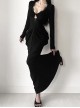 Black Sexy Waist V Neck Front Hollow Design Gothic Style Hip Wrapped Long Sleeved Dress