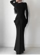 Black Sexy Waist V Neck Front Hollow Design Gothic Style Hip Wrapped Long Sleeved Dress