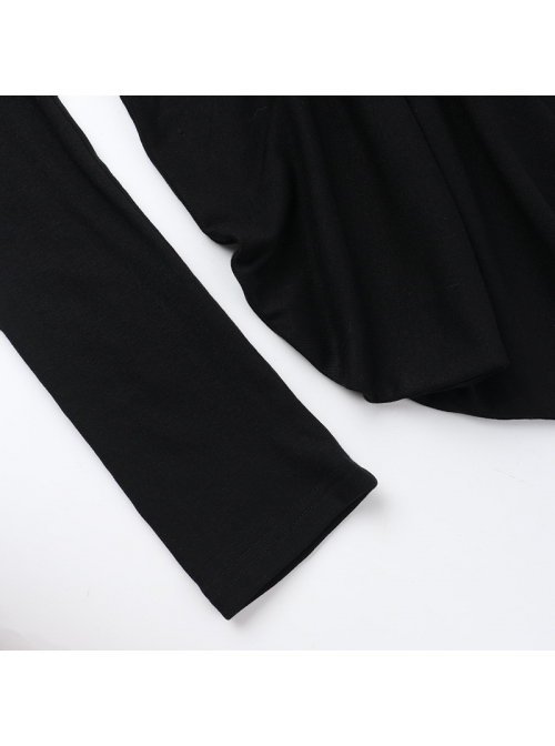 Black Sexy Waist V Neck Front Hollow Design Gothic Style Hip Wrapped Long Sleeved Dress