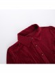 Fashionable Red Vertical Striped Velvet Fabric With Embroidered Lace Cuffs Punk Style Lapel Long Sleeve Shirt