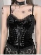 Retro Black Lace Front Cross-Strap Decoration Punk Style Sexy Vest