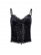 Retro Black Lace Front Cross-Strap Decoration Punk Style Sexy Vest