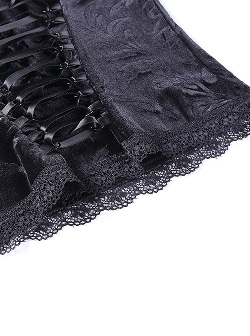 Retro Black Lace Front Cross-Strap Decoration Punk Style Sexy Vest
