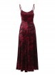Red Gorgeous Floral Print Velvet Fabric Gothic Style Sleeveless Suspender Dress