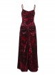 Red Gorgeous Floral Print Velvet Fabric Gothic Style Sleeveless Suspender Dress