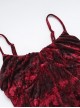 Red Gorgeous Floral Print Velvet Fabric Gothic Style Sleeveless Suspender Dress