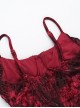 Red Gorgeous Floral Print Velvet Fabric Gothic Style Sleeveless Suspender Dress