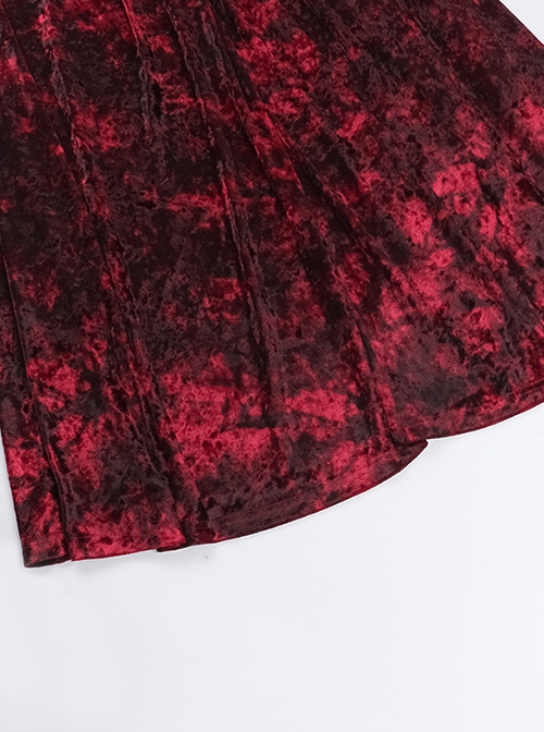 Red Gorgeous Floral Print Velvet Fabric Gothic Style Sleeveless Suspender Dress