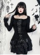 Black Slim Lace Front Metal Ring With Lace-Up Punk Style Round Neck Long Sleeve Top