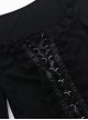 Black Slim Lace Front Metal Ring With Lace-Up Punk Style Round Neck Long Sleeve Top