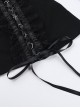 Black Slim Lace Front Metal Ring With Lace-Up Punk Style Round Neck Long Sleeve Top