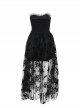 Sexy Black Plant Embossed Pattern Stitching Slightly Transparent Mesh Hem Design Gothic Style Tube Top Dress