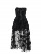 Sexy Black Plant Embossed Pattern Stitching Slightly Transparent Mesh Hem Design Gothic Style Tube Top Dress