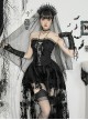 Sexy Black Plant Embossed Pattern Stitching Slightly Transparent Mesh Hem Design Gothic Style Tube Top Dress