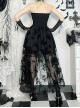 Sexy Black Plant Embossed Pattern Stitching Slightly Transparent Mesh Hem Design Gothic Style Tube Top Dress