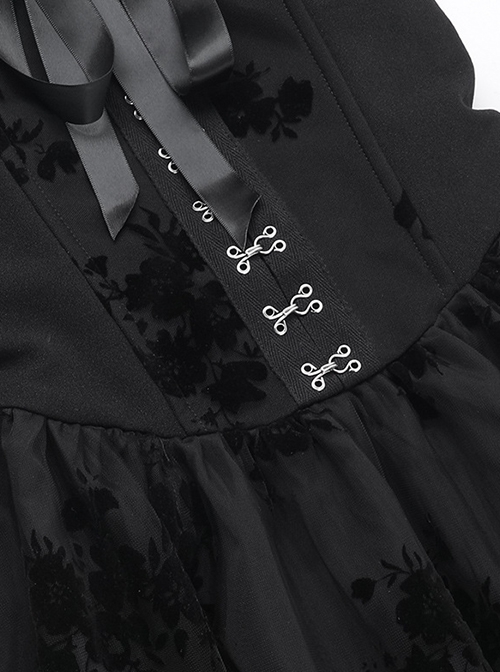Sexy Black Plant Embossed Pattern Stitching Slightly Transparent Mesh Hem Design Gothic Style Tube Top Dress