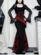 Fashion Black Woven Stitching Lace Tassel Printed Fabric Gothic Style Sleeveless Suspender Dress