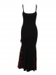 Fashion Black Woven Stitching Lace Tassel Printed Fabric Gothic Style Sleeveless Suspender Dress