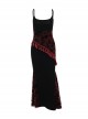 Fashion Black Woven Stitching Lace Tassel Printed Fabric Gothic Style Sleeveless Suspender Dress