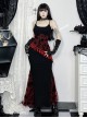 Fashion Black Woven Stitching Lace Tassel Printed Fabric Gothic Style Sleeveless Suspender Dress