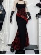 Fashion Black Woven Stitching Lace Tassel Printed Fabric Gothic Style Sleeveless Suspender Dress
