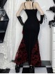 Fashion Black Woven Stitching Lace Tassel Printed Fabric Gothic Style Sleeveless Suspender Dress