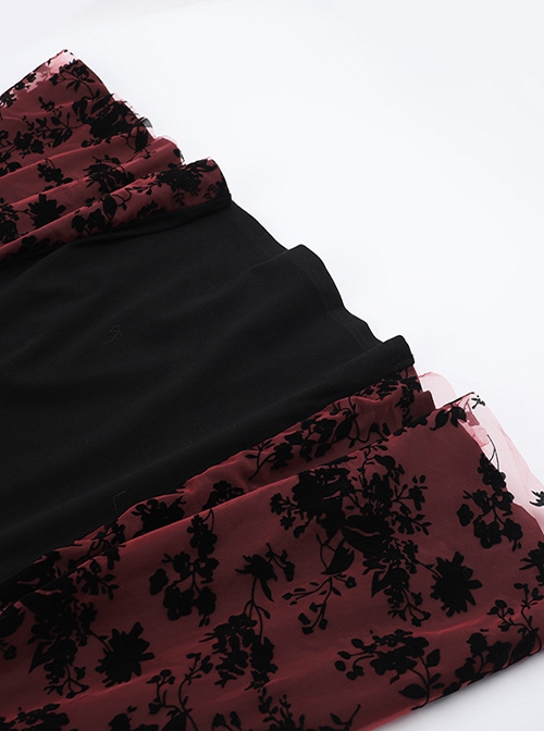 Fashion Black Woven Stitching Lace Tassel Printed Fabric Gothic Style Sleeveless Suspender Dress