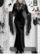 Gorgeous Black Velvet Front Cross Slightly Transparent Lace Design Gothic Style Dark Long Sleeve Dress