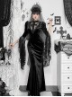 Gorgeous Black Velvet Front Cross Slightly Transparent Lace Design Gothic Style Dark Long Sleeve Dress