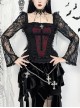Black Sexy Lace Low Cut Front Metal Cross Decoration Punk Style Long Sleeved Slim Fit Top