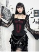 Black Sexy Lace Low Cut Front Metal Cross Decoration Punk Style Long Sleeved Slim Fit Top