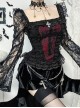 Black Sexy Lace Low Cut Front Metal Cross Decoration Punk Style Long Sleeved Slim Fit Top