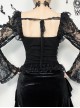 Black Sexy Lace Low Cut Front Metal Cross Decoration Punk Style Long Sleeved Slim Fit Top