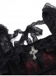 Black Sexy Lace Low Cut Front Metal Cross Decoration Punk Style Long Sleeved Slim Fit Top