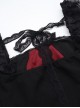 Black Sexy Lace Low Cut Front Metal Cross Decoration Punk Style Long Sleeved Slim Fit Top