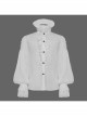 High Collar Pleated Chiffon Chest Frilly Beading Long Sleeve Lace Cuff White Gothic Shirt