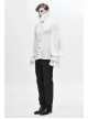 High Collar Pleated Chiffon Chest Frilly Beading Long Sleeve Lace Cuff White Gothic Shirt